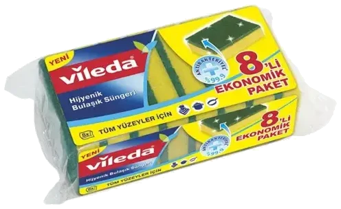 Vileda Yeşil Düz Sünger Ekonomik Paket 8'li