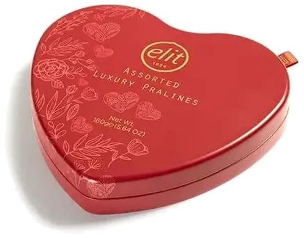 Elit Çikolata Luxury Pralines Çikolata Metal Kalp Kutu 160 Gr