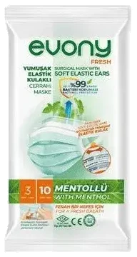 Evony Yumuşak Elastik Kulaklı Cerrahi Maske Mentollü 10 Adet