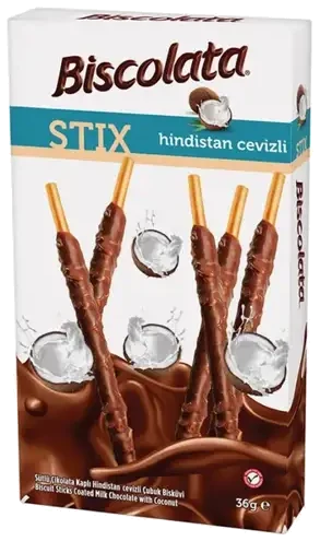 Şölen Biscolata Stix Sütlü Çikolata Kaplamalı Çubuk Bisküvi Hindistan Cevizli 36 Gr